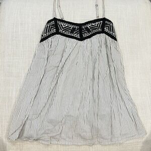 Vintage Y2K Mossimo Supply Co Boho Camisole Top Black White Stripe Lace Medium